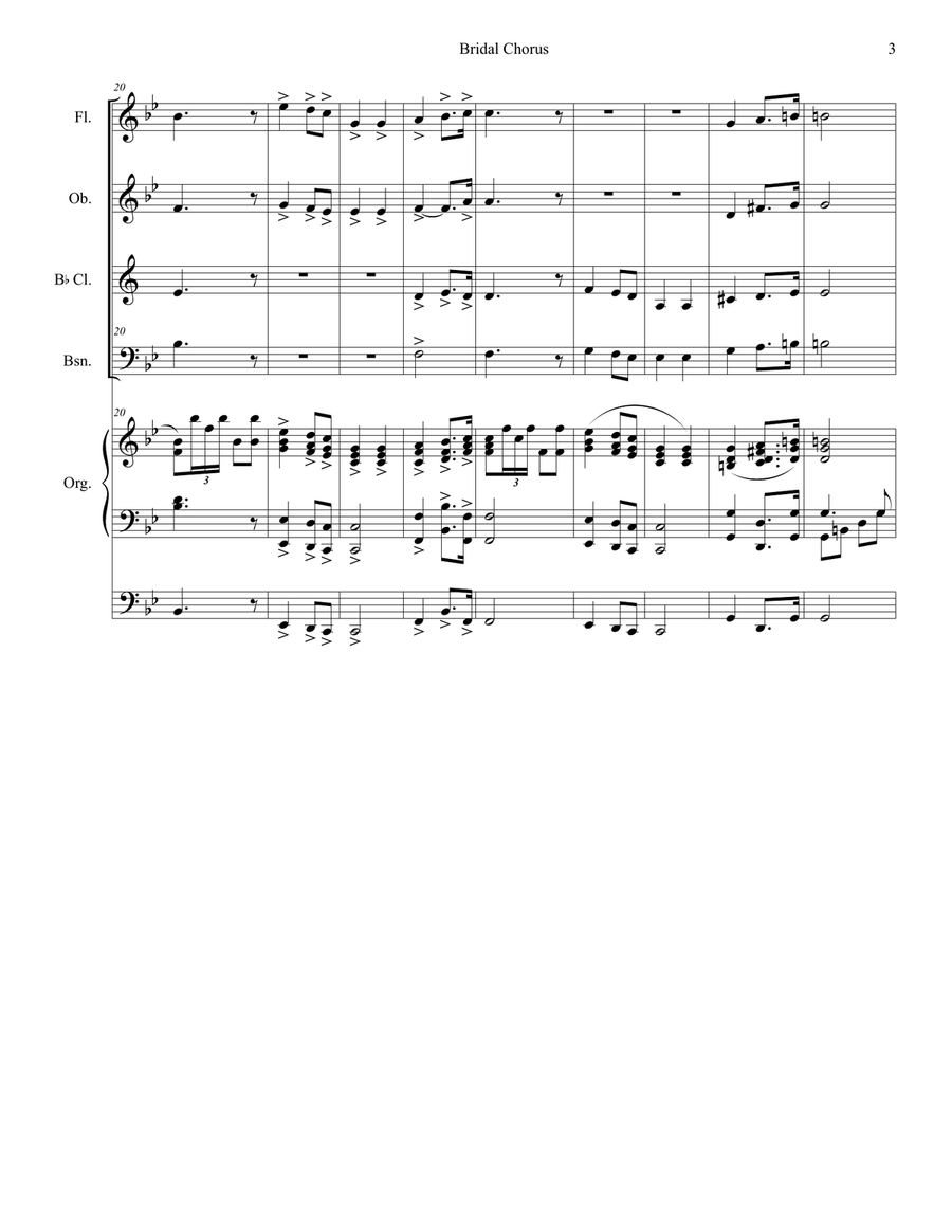 Bridal Chorus (for Woodwind Quartet - Organ Accompaniment) Woodwind Quartet scores gallery preview page 4