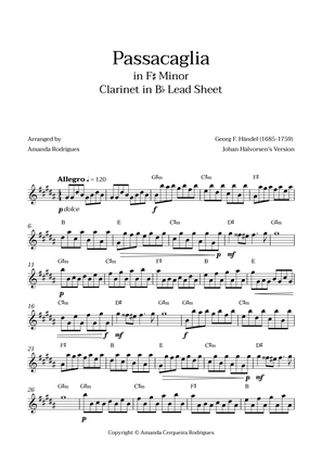 Book cover for Passacaglia - Easy Clarinet in Bb Lead Sheet in F#m Minor (Johan Halvorsen's Version)