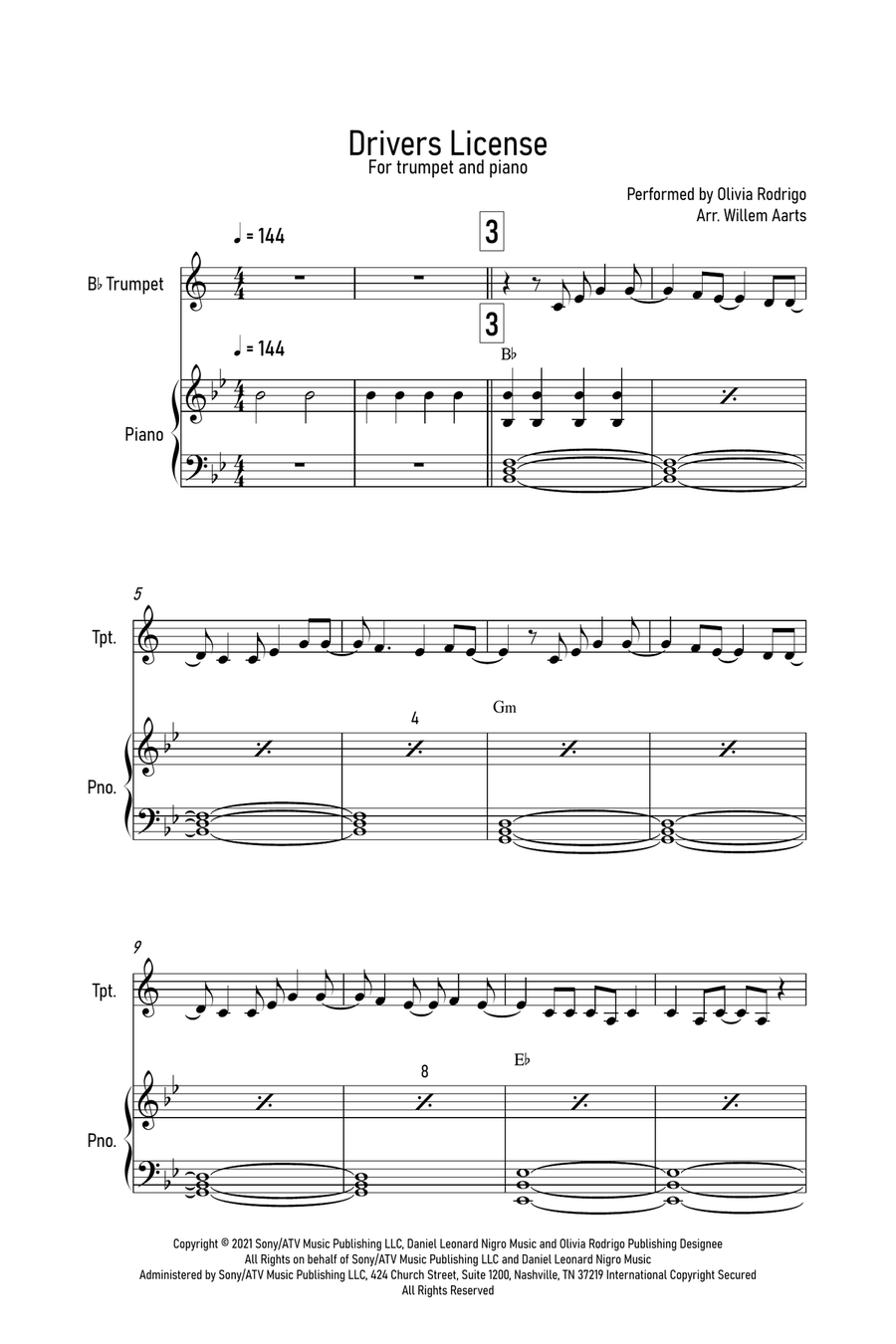 Drivers License Trumpet Solo scores gallery preview page 1