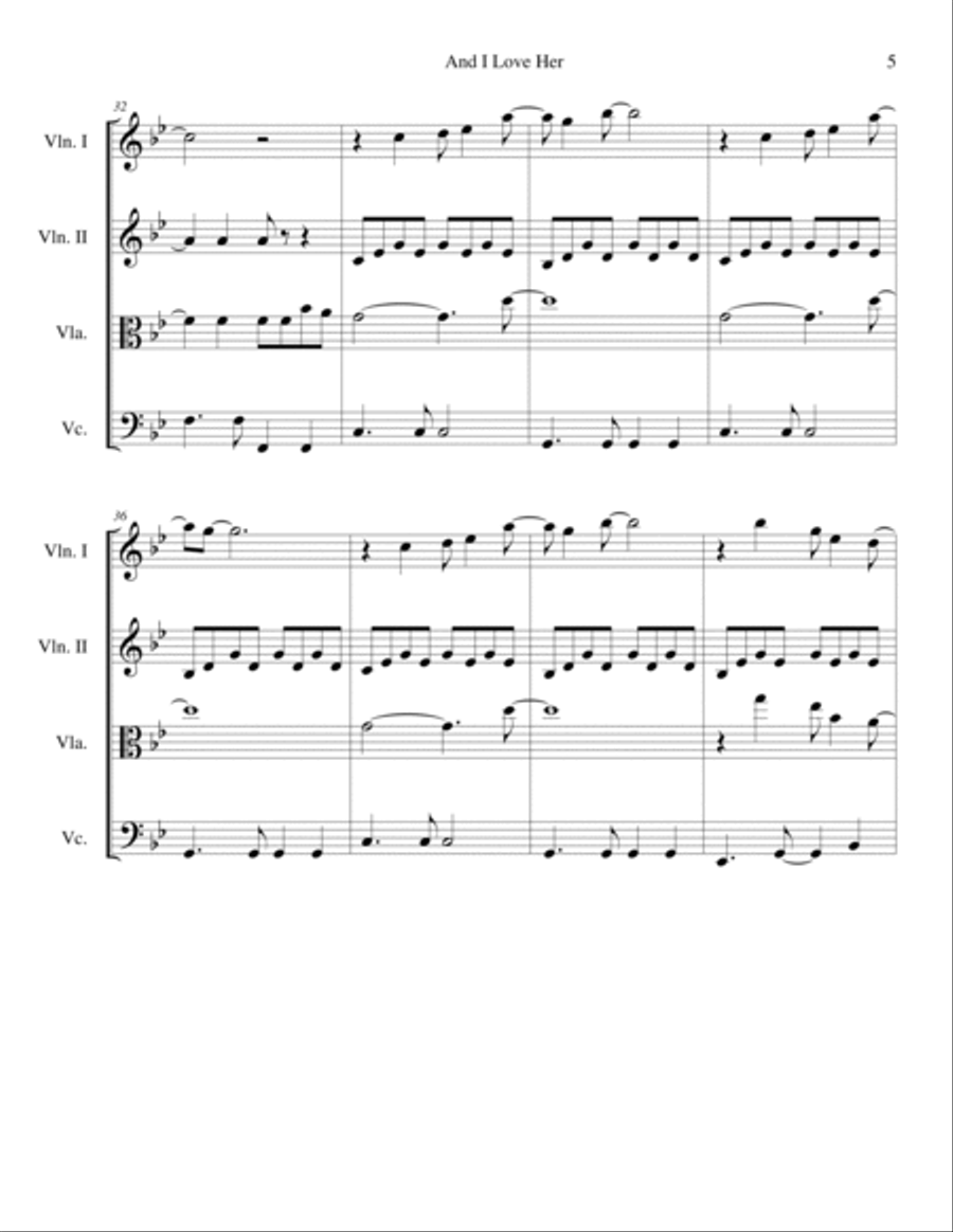 And I Love Her And I Love Her String Quartet scores gallery preview page 5
