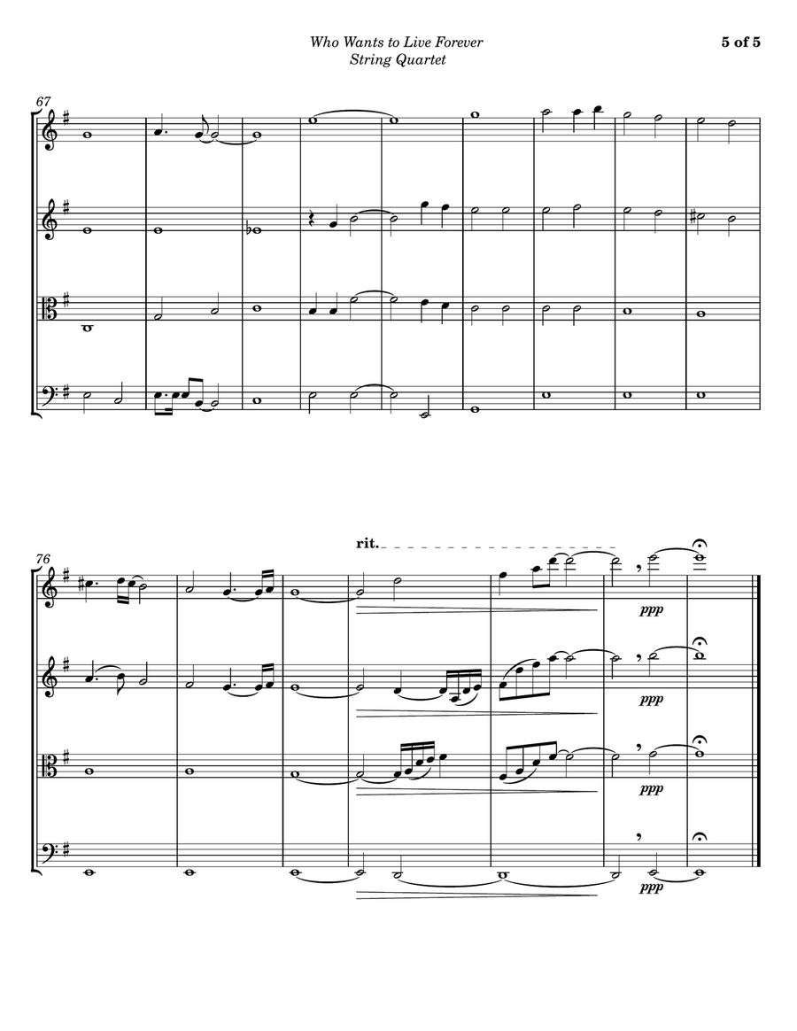 Who Wants To Live Forever String Quartet scores gallery preview page 5