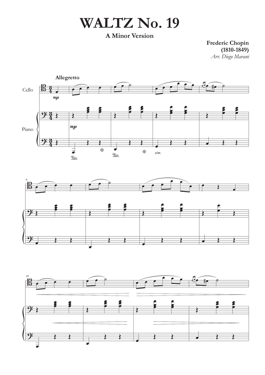 Waltz No. 19 in A Minor for Cello and Piano Piano scores gallery preview page 3