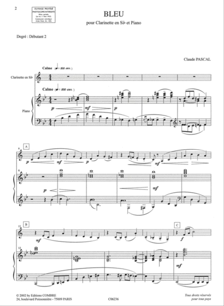Bleu Clarinet Solo scores gallery preview page 2