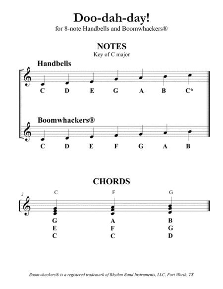 Doo-dah-day! for 8-note Bells and Boomwhackers® (with Black and White Notes) image number null