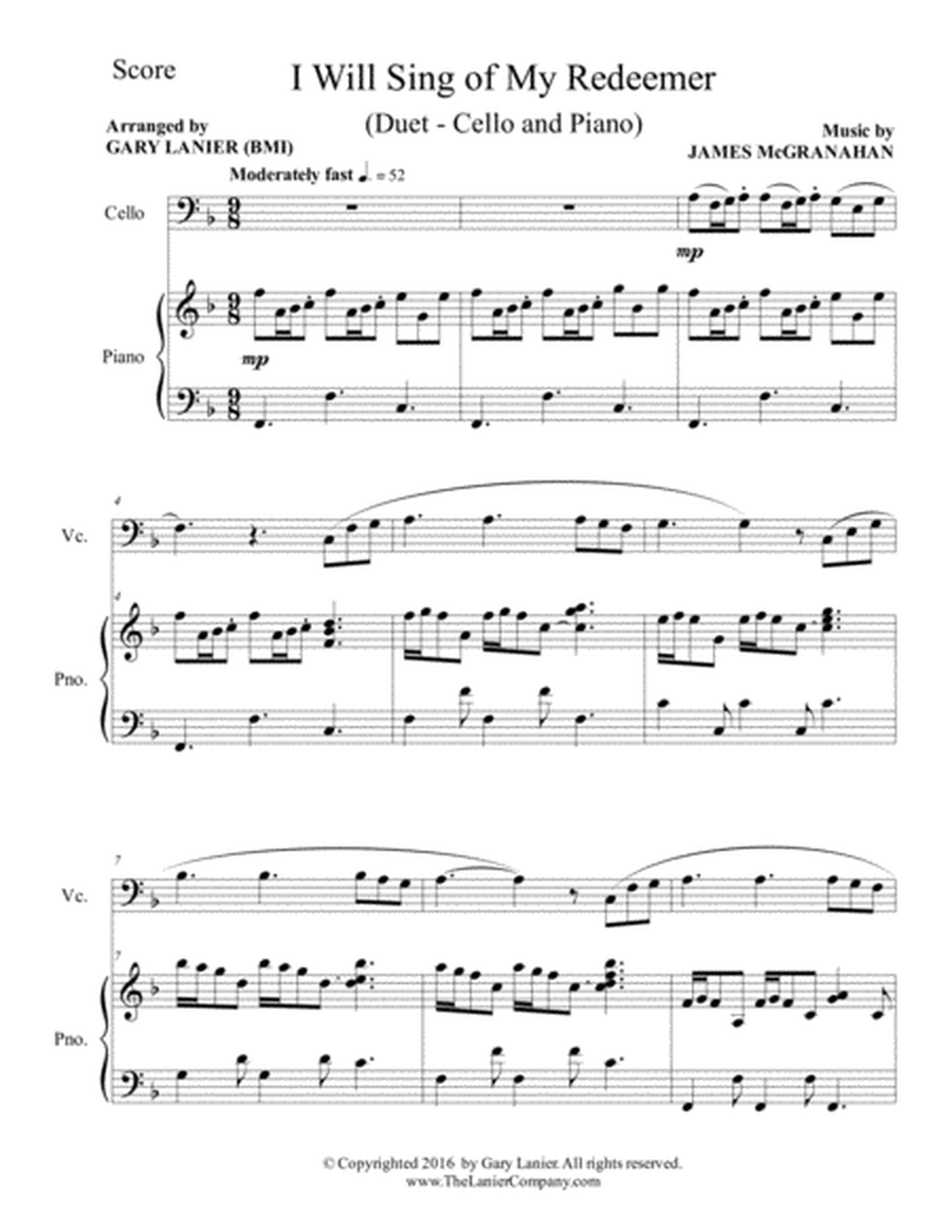 I WILL SING OF MY REDEEMER (Duet – Cello & Piano with Score/Part) image number null