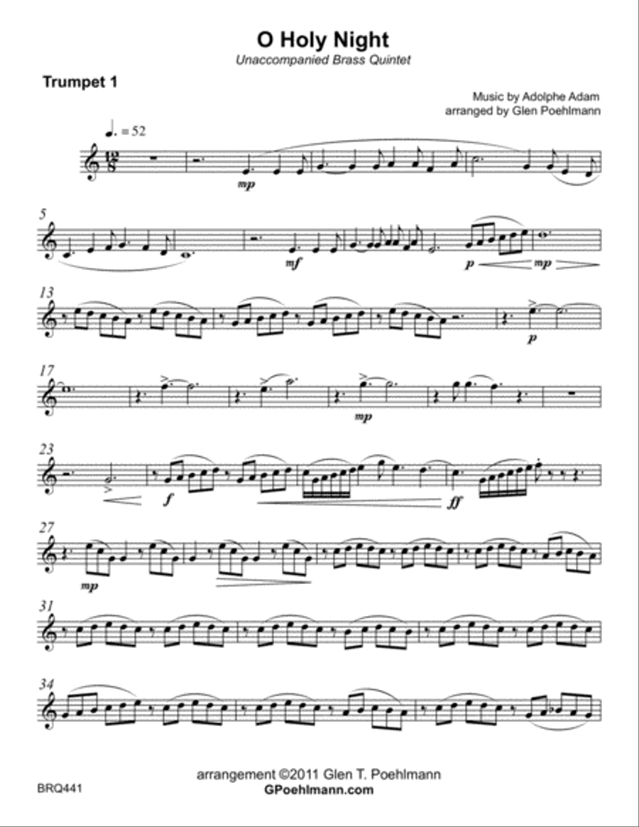 O HOLY NIGHT - unaccompanied BRASS QUINTET O HOLY NIGHT - unaccompanied BRASS QUINTET Brass Quintet scores gallery preview page 6