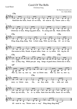 Book cover for Carol Of The Bells (Christmas Song) Lead Sheet in E/C#m