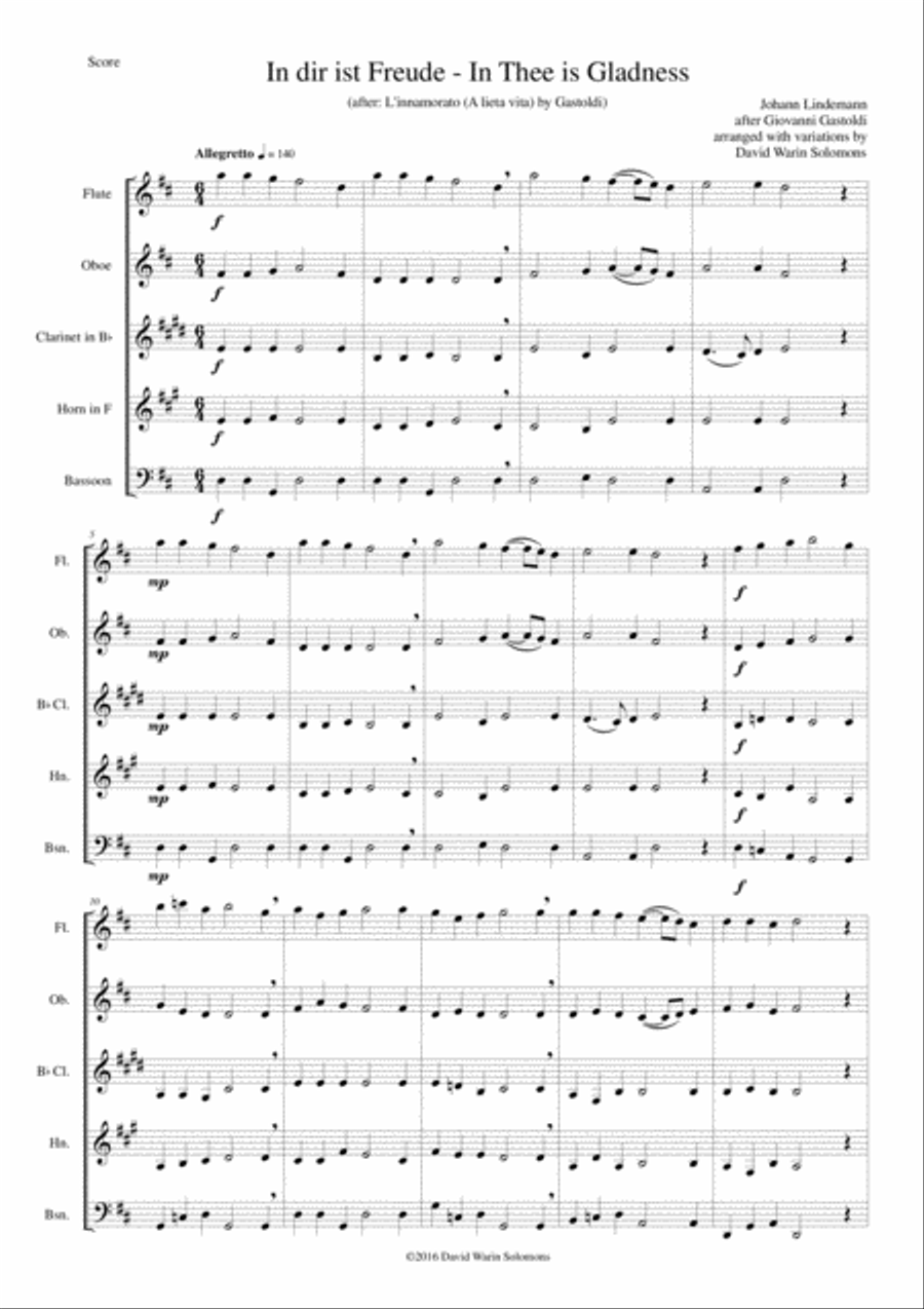 In dir ist Freude (In Thee is gladness - Sing we and Chant it) for wind quintet Woodwind Quintet scores gallery preview page 1