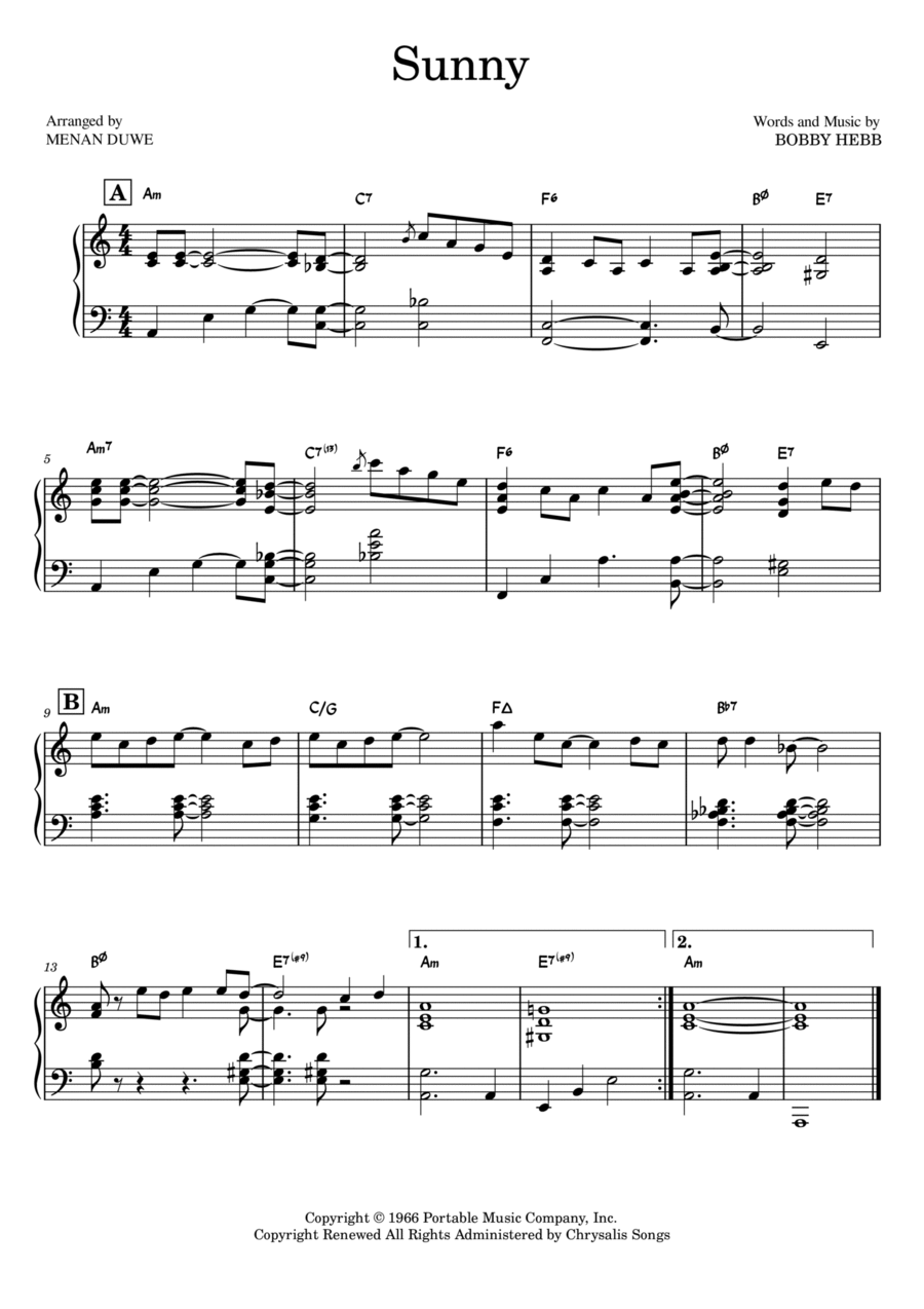 Sunny Piano Solo scores gallery preview page 1