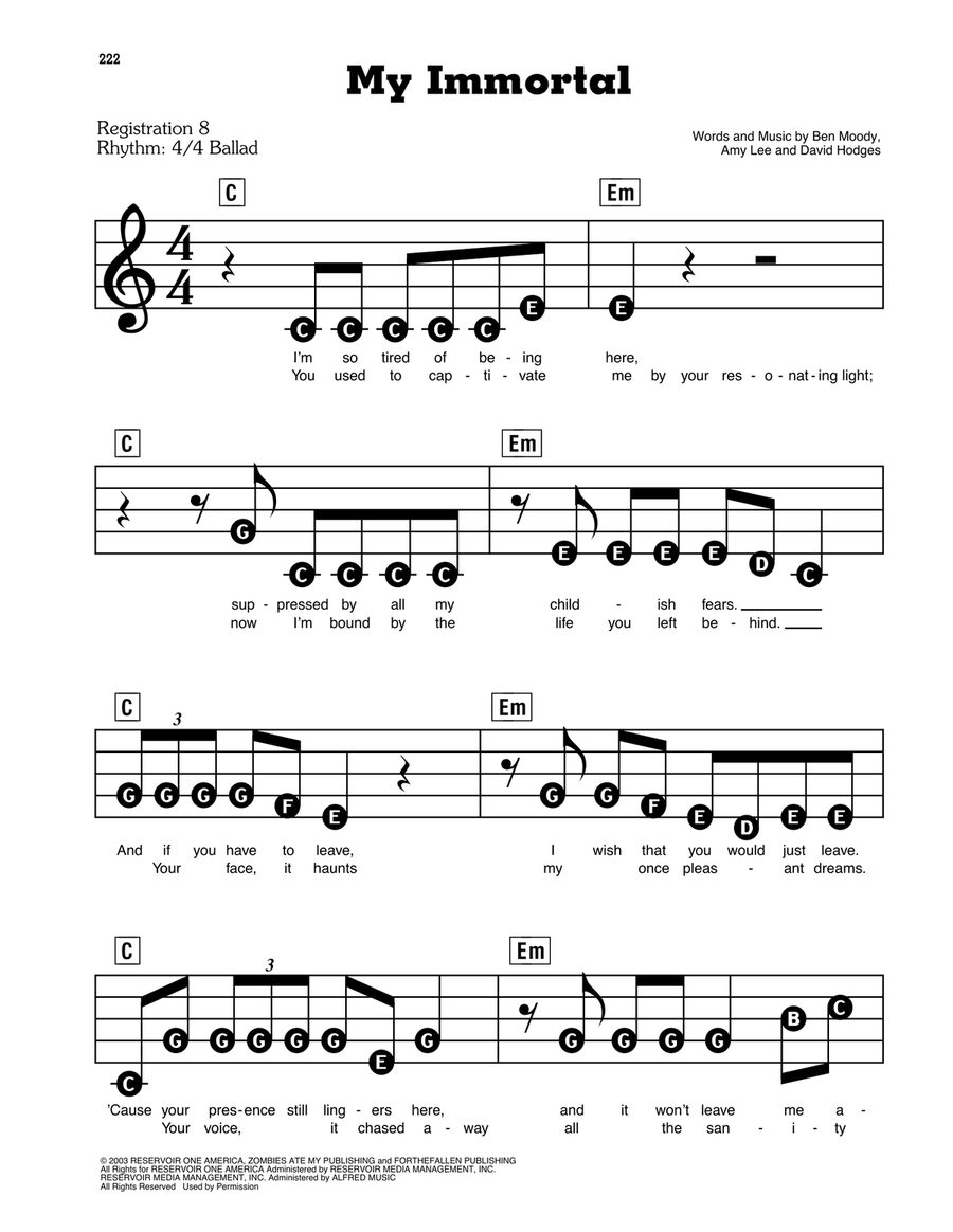 My Immortal Electronic Keyboard scores gallery preview page 1