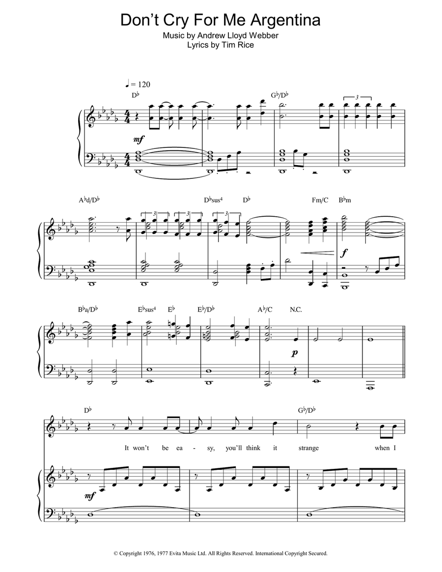 驚きの激安価格 Argentina Me For Cry Don't by Piano - Webber Lloyd Andrew アート・デザイン・音楽