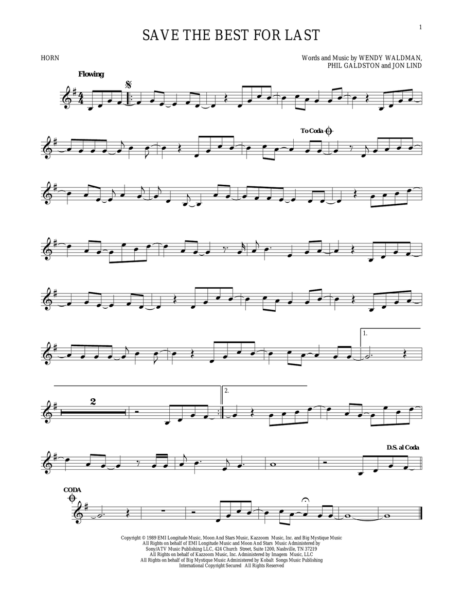 Save The Best For Last Save The Best For Last Horn Solo scores gallery preview page 1