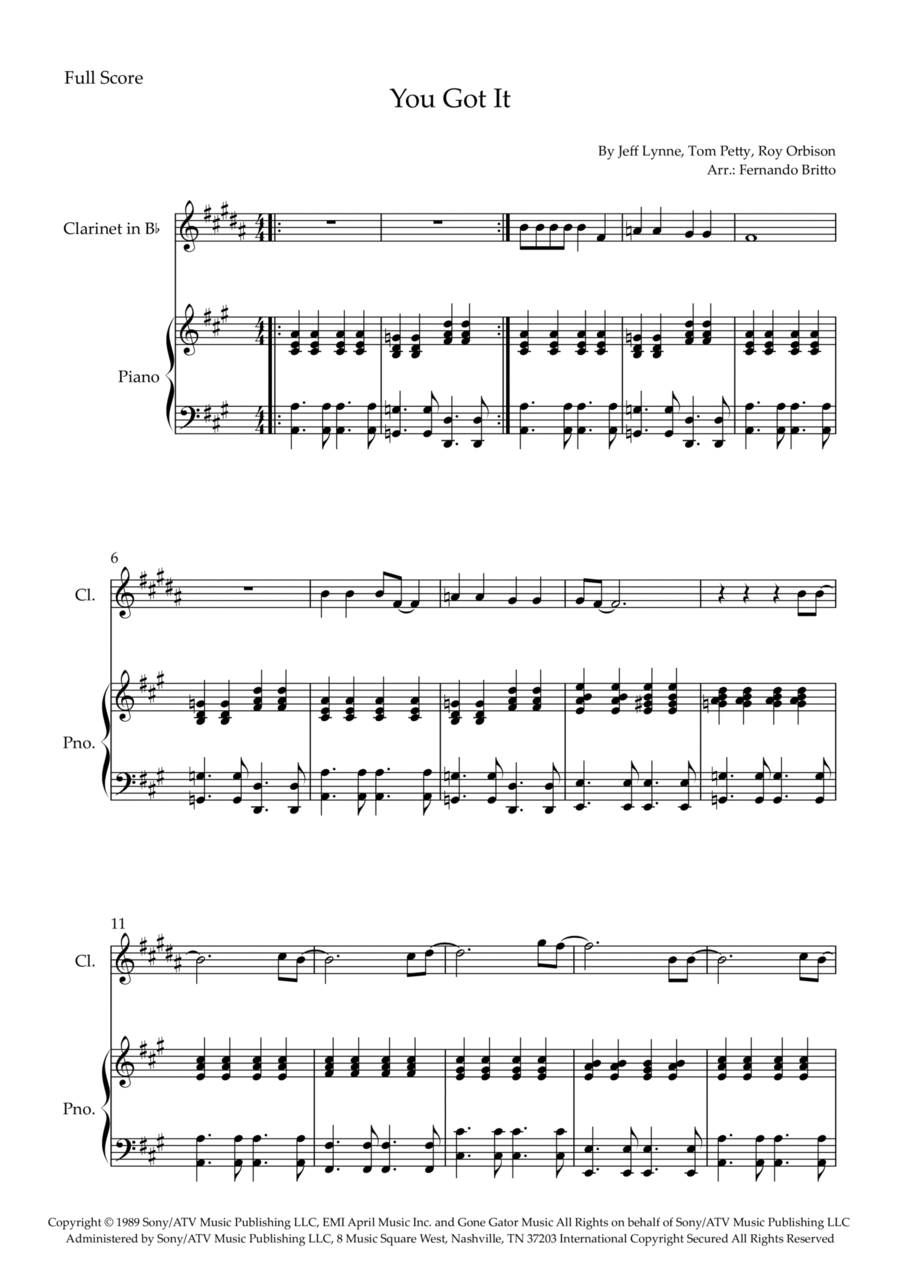 You Got It You Got It B-Flat Clarinet scores gallery preview page 1