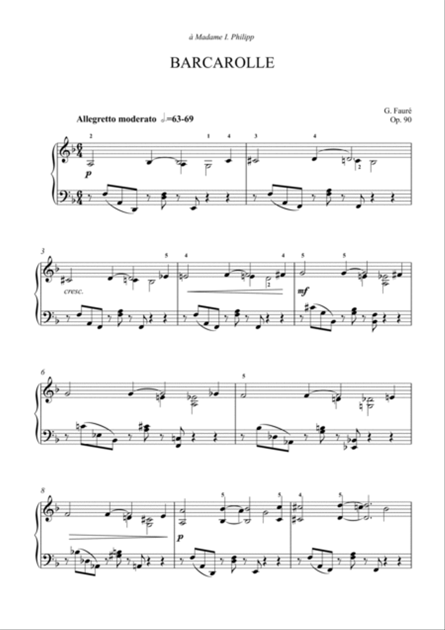 Faure-Barcarolle No.7 in D minor, Op.90 Piano Solo scores gallery preview page 2