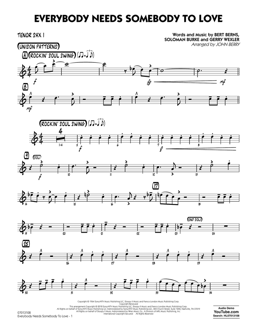 Everybody Needs Somebody to Love - Tenor Sax 1 Jazz Ensemble scores gallery preview page 1