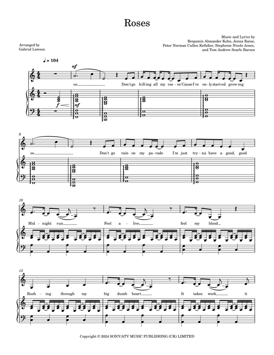 Roses Piano, Vocal scores gallery preview page 1