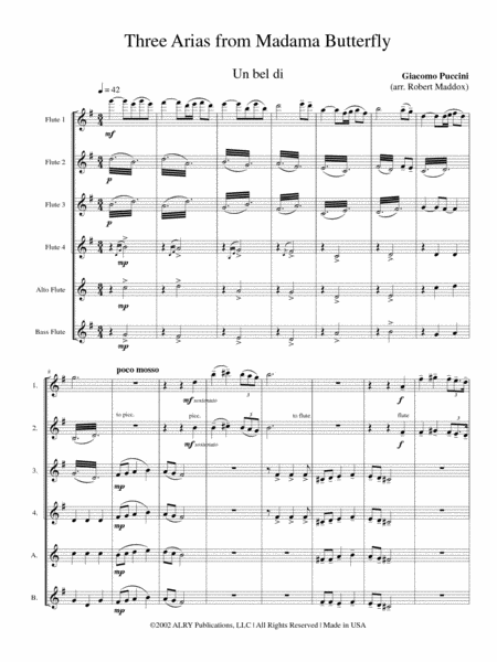 Madama Butterfly (Three Arias) for Flute Choir