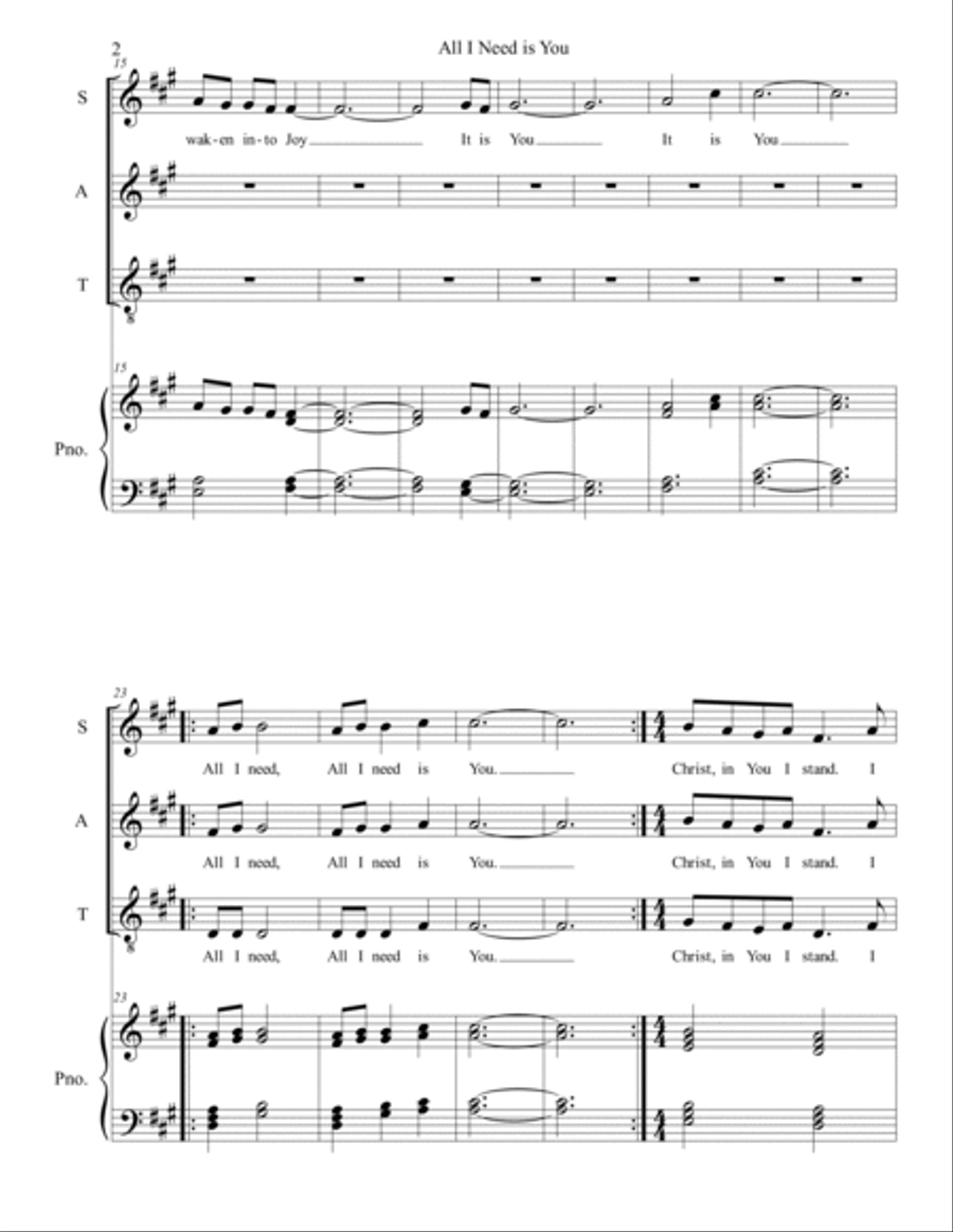 All I Need is You (choral SAB) 3-Part scores gallery preview page 2