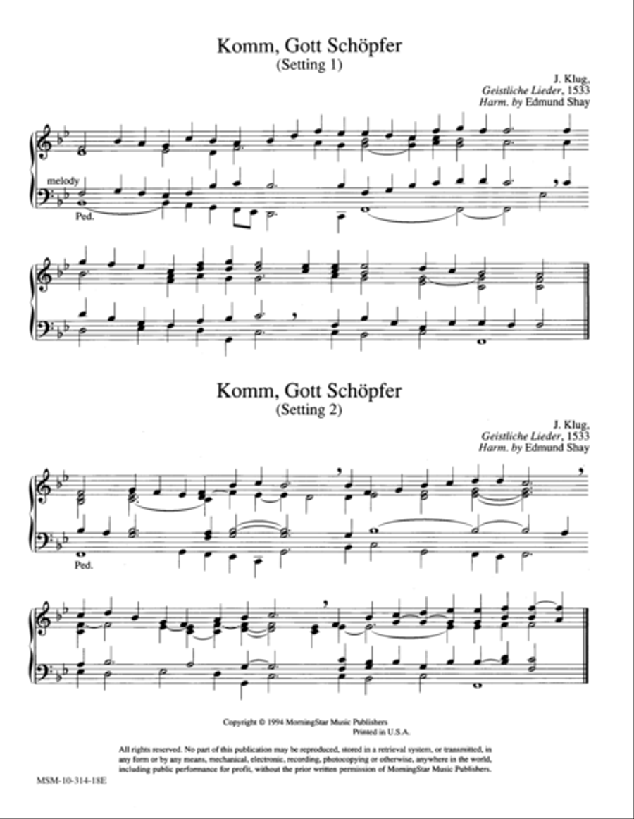 KOMM, GOTT SCHÖPFER (2 settings) Organ scores gallery preview page 1