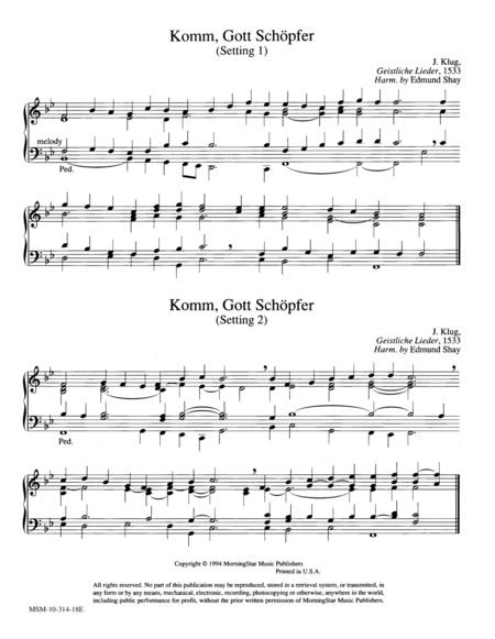 KOMM, GOTT SCHÖPFER (2 settings) (Hymn Harmonization)