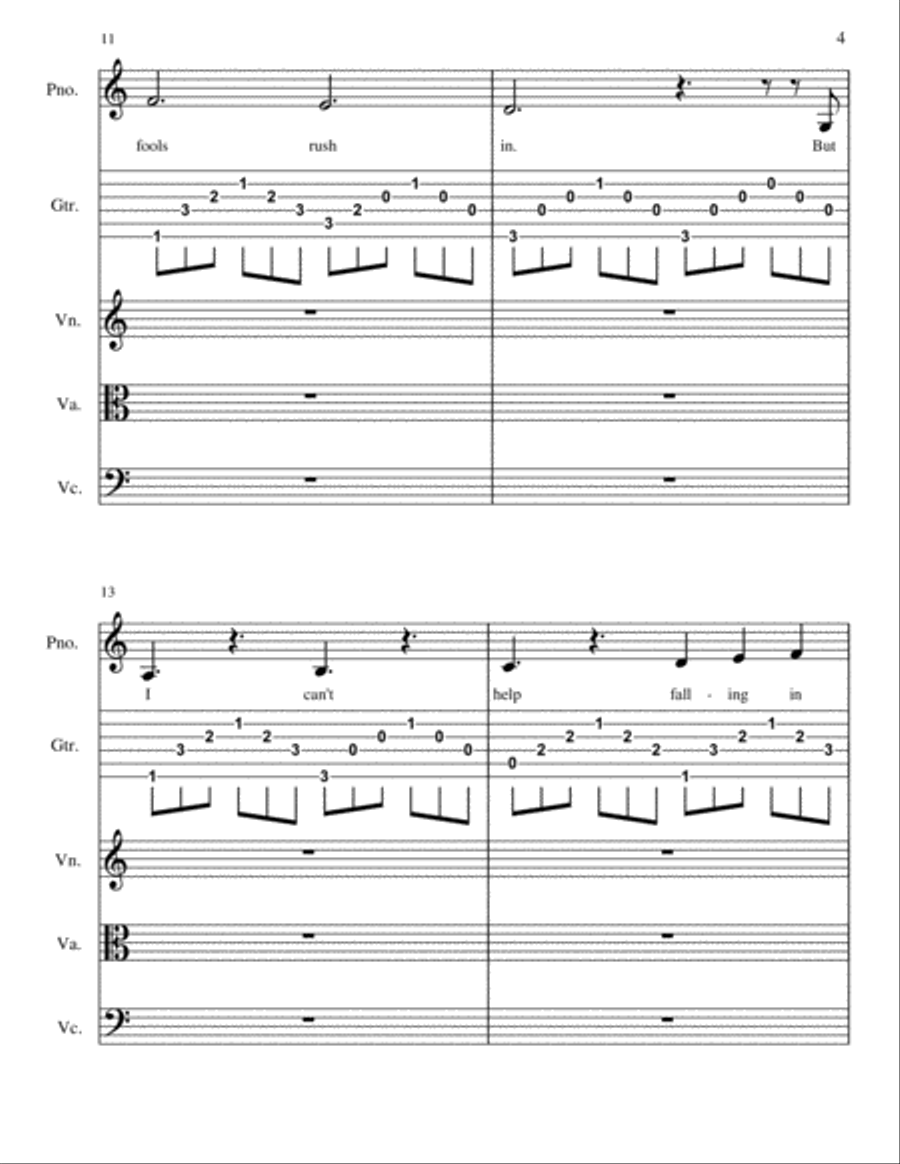 Can't Help Falling In Love Set of Parts scores gallery preview page 4