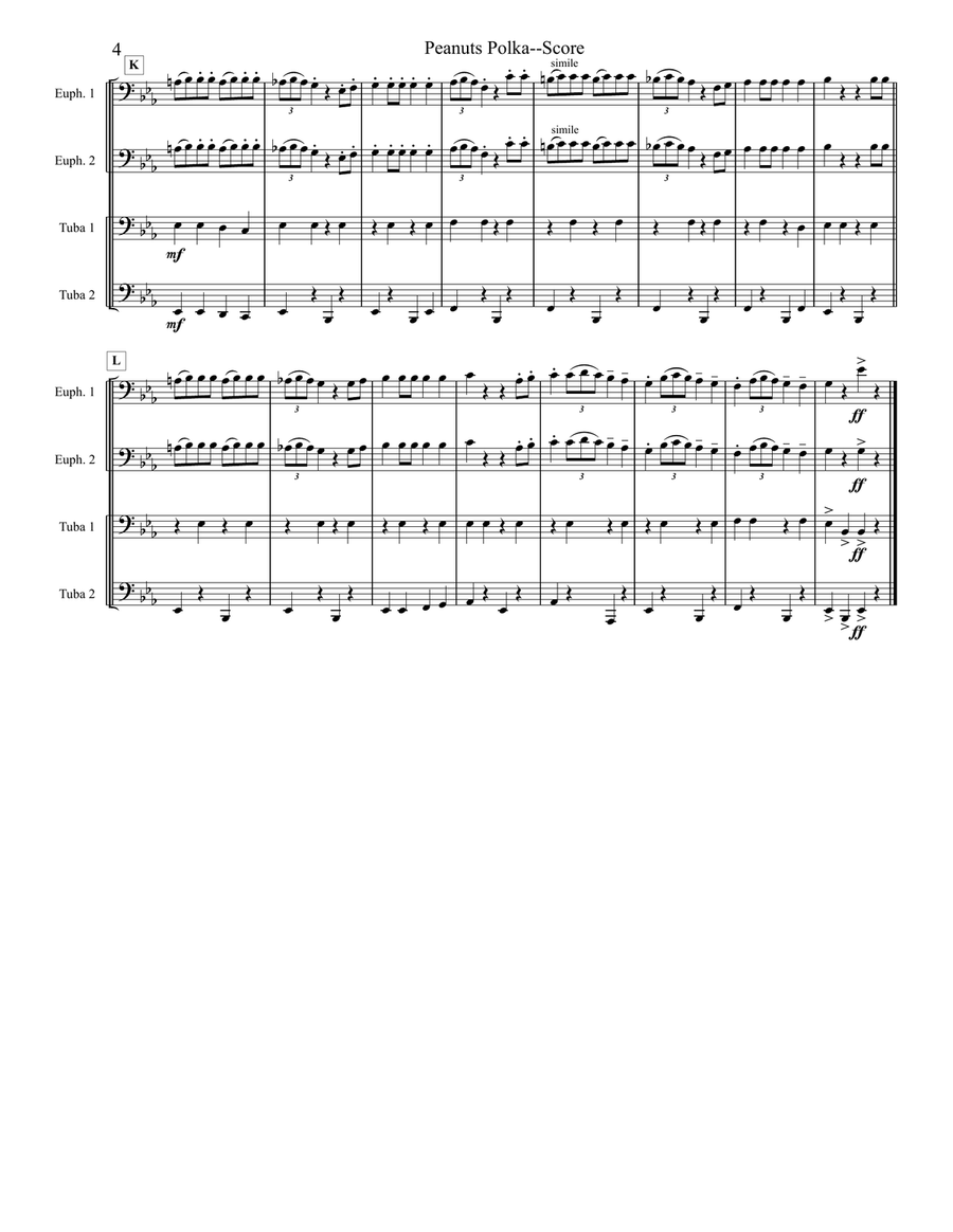 Peanuts Polka - Tuba/Euphonium Quartet Brass Ensemble scores gallery preview page 4