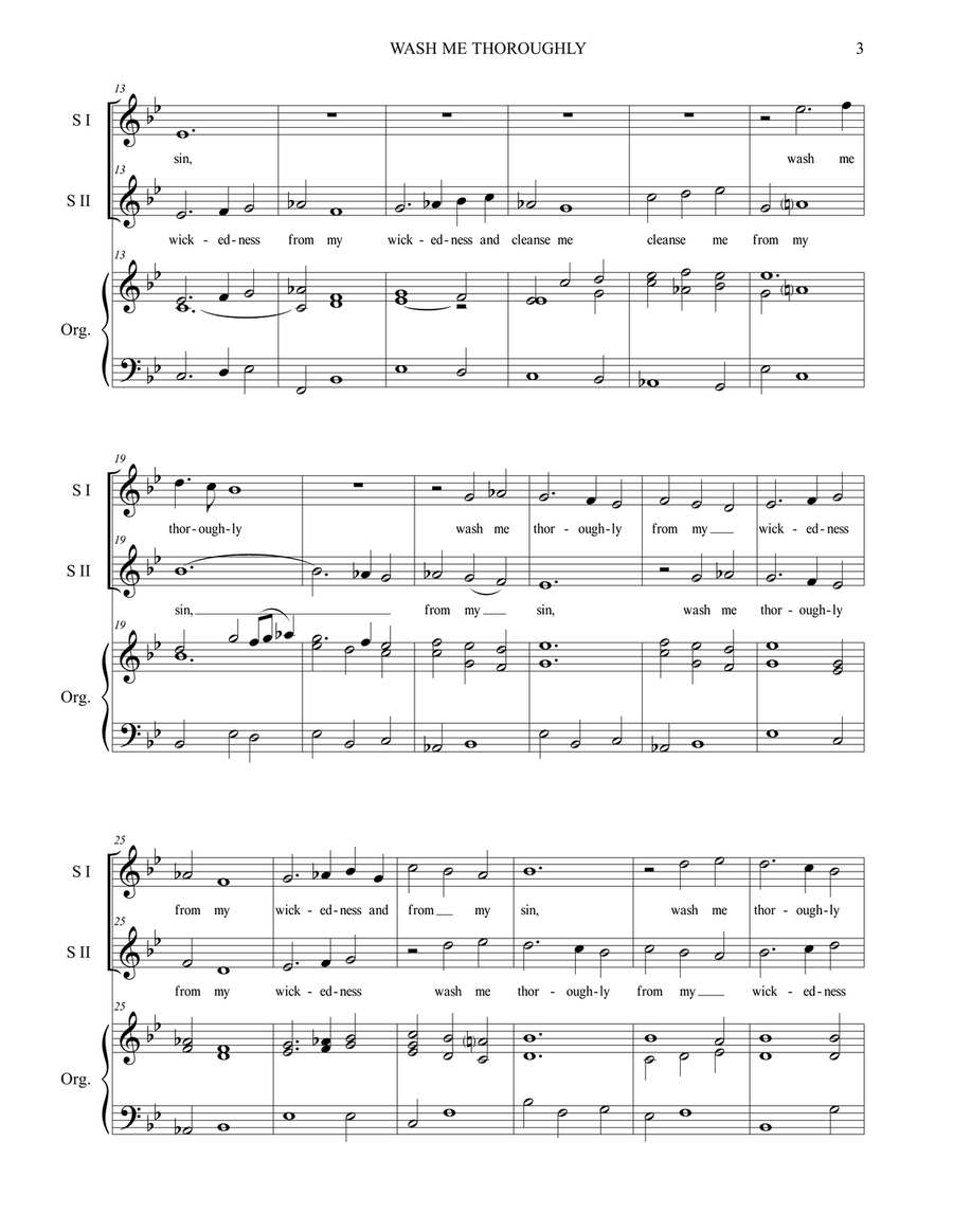 HANDEL - WASH ME THOROUGHLY - HWV 248 - For SS Choir (or Soli) and Piano/Organ 2-Part scores gallery preview page 3