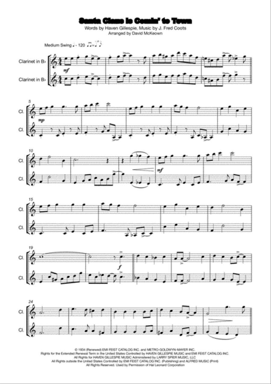 Santa Claus Is Comin' To Town Clarinet Duet scores gallery preview page 2