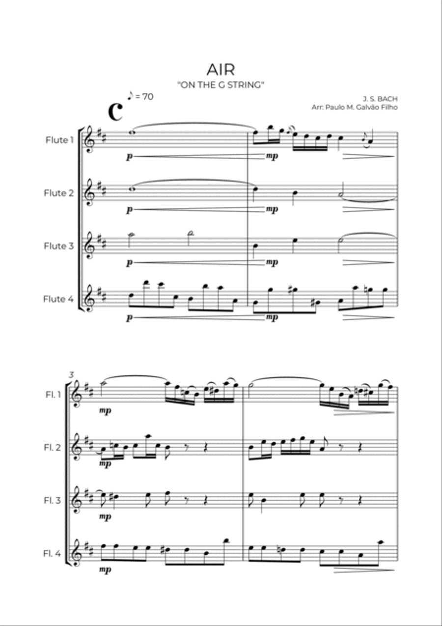 AIR ON THE G STRING -FLUTE QUARTET Flute Quartet scores gallery preview page 2