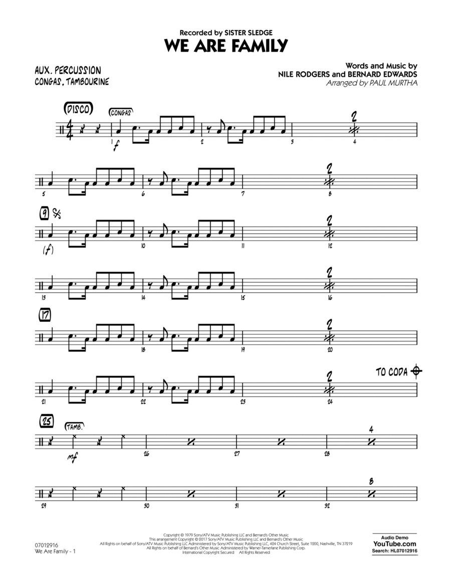 We Are Family - Aux Percussion Percussion scores gallery preview page 1