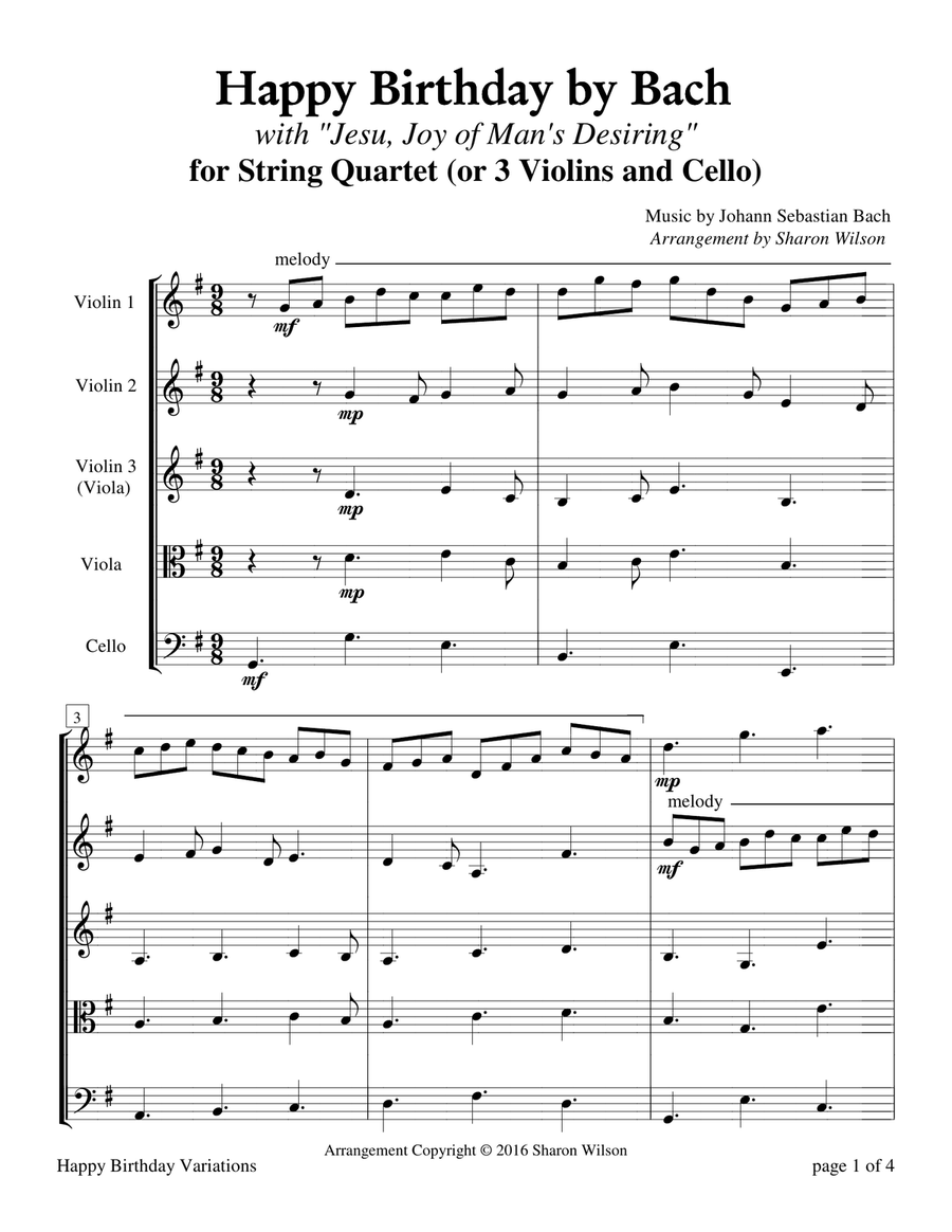 Happy Birthday by Bach (for String Quartet) String Quartet scores gallery preview page 4