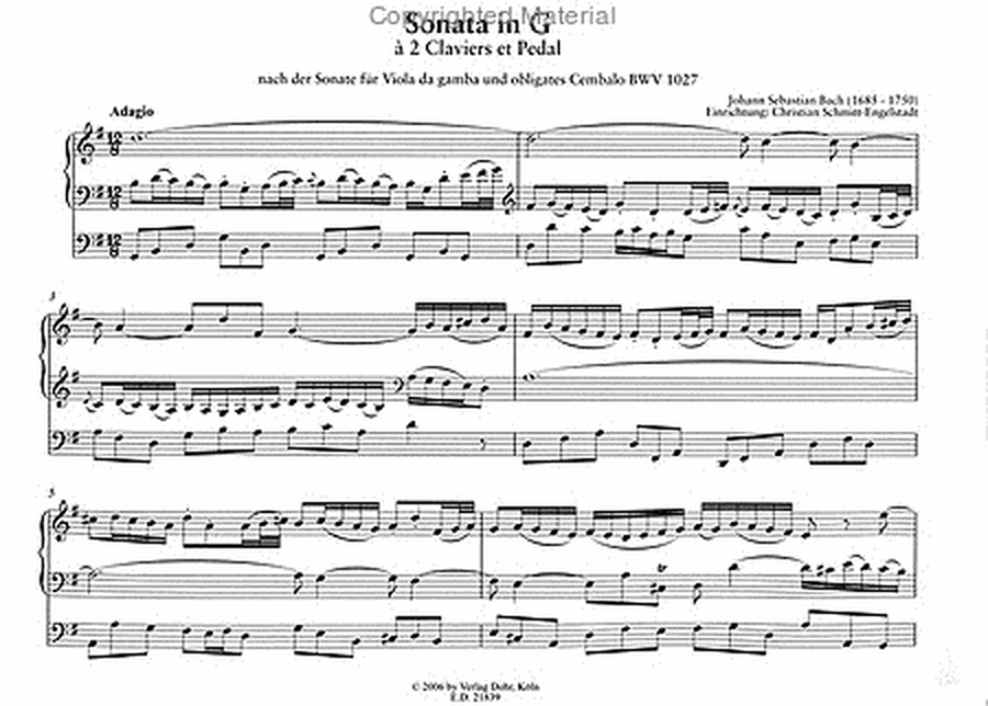 Sonate in G à 2 Claviers et Pedal (nach der Sonate BWV 1027)