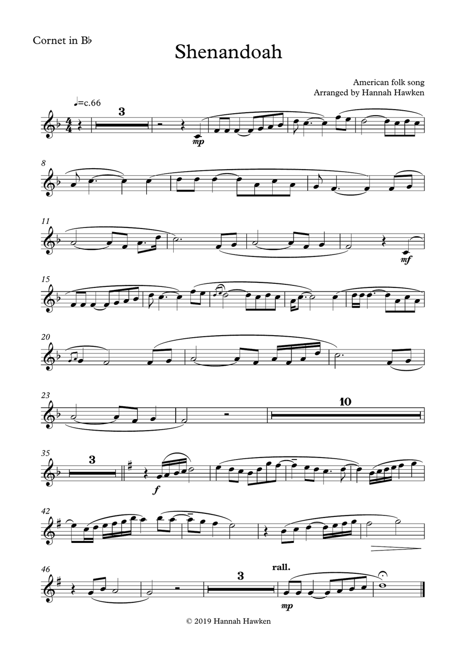 Shenandoah - Cornet/Flugel/Trumpet (or other Bb soloist) and Piano Cornet scores gallery preview page 4