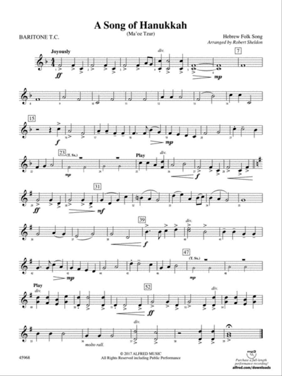 A Song of Hanukkah: Baritone T.C. Concert Band scores gallery preview page 1
