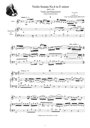 Book cover for Bach - Violin Sonata No.4 in E minor BWV 528 for Violin and Harpsichord (or Piano)
