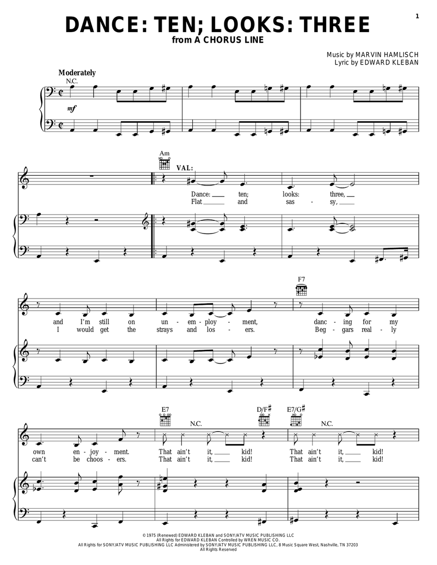 Dance: Ten; Looks: Three Piano, Vocal, Guitar scores gallery preview page 1