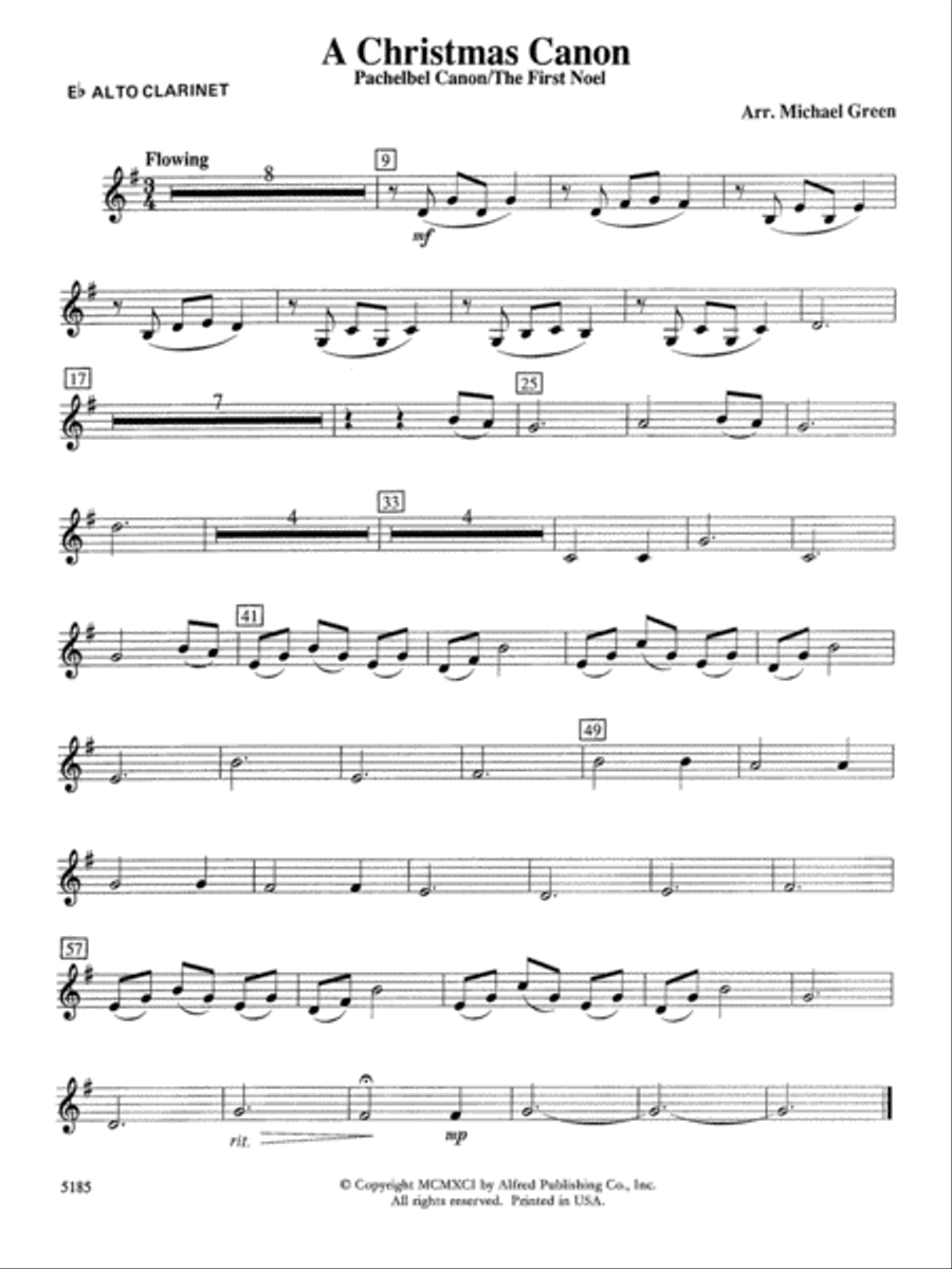 A Christmas Canon (Pachelbel Canon / The First Noel): E-flat Alto Clarinet Concert Band scores gallery preview page 1