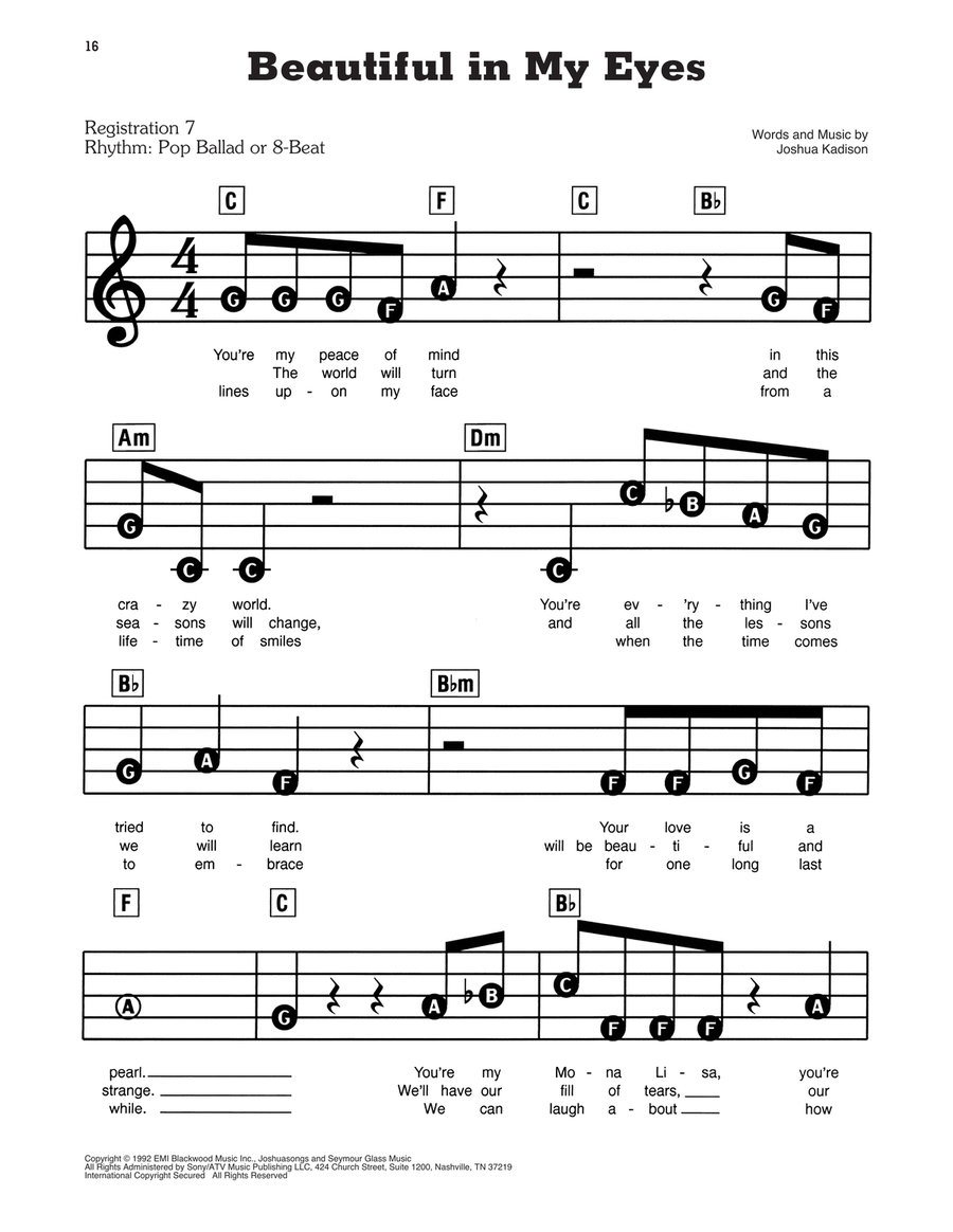 Beautiful In My Eyes Electronic Keyboard scores gallery preview page 1