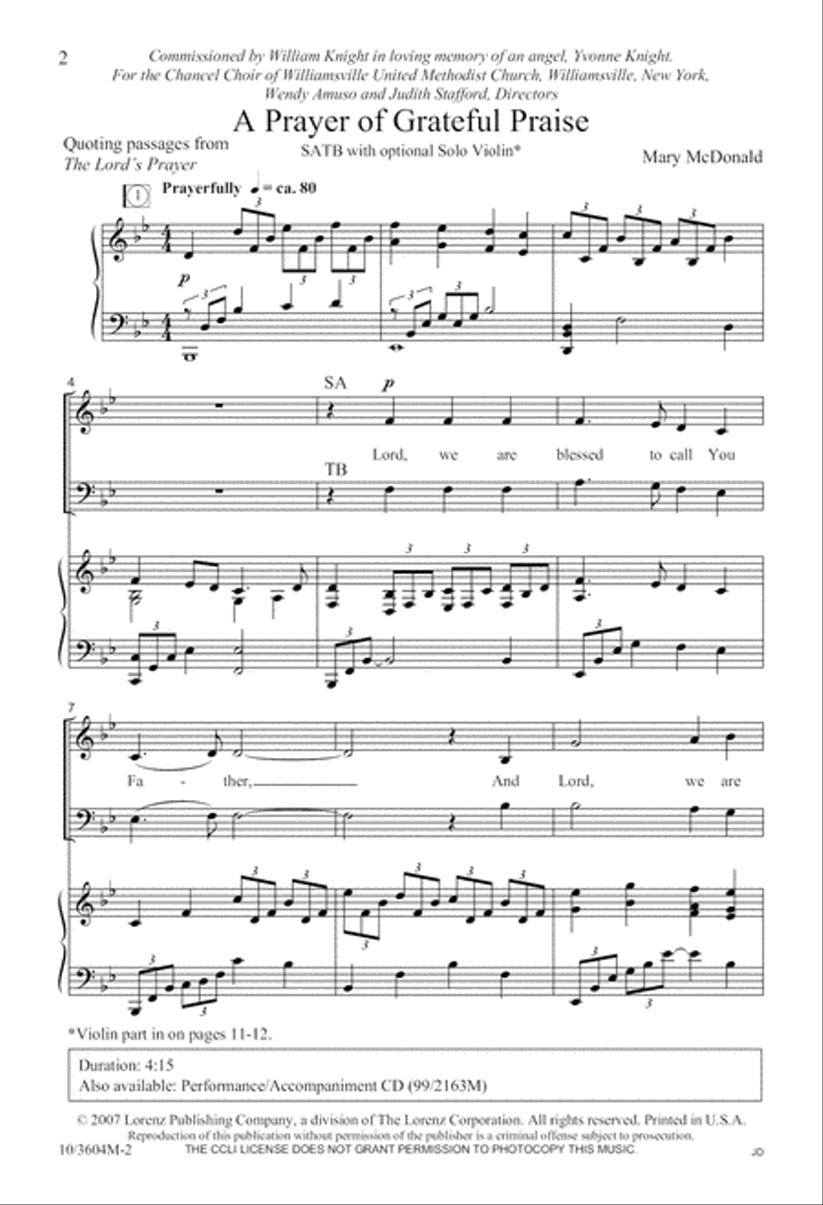 A Prayer of Grateful Praise 4-Part scores gallery preview page 2