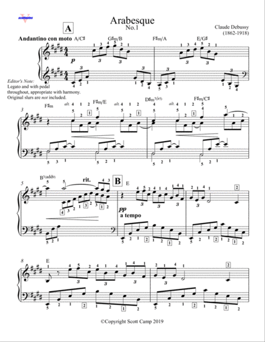 Arabesque No. 1 (Debussy) with piano fingering
