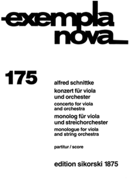 Concerto for Viola and Orchestra & Monolog for Viola and String Orchestra by Alfred Schnittke Viola Solo - Sheet Music
