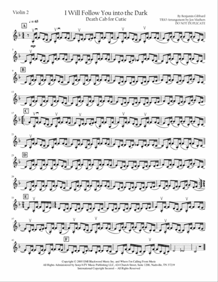 I Will Follow You Into The Dark String Trio scores gallery preview page 2