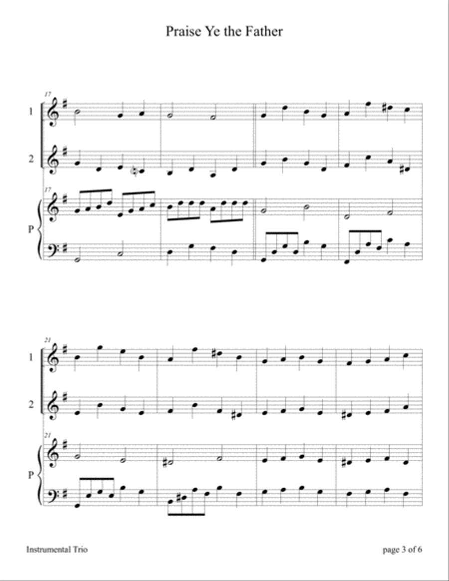 Praise Ye the Father (Violin Duet with Piano accompaniment) String Duet scores gallery preview page 6