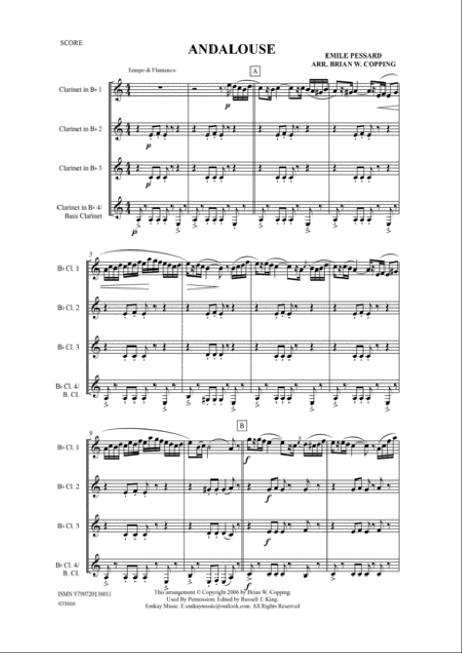 ANDALOUSE – CLARINET QUARTET Clarinet Quartet scores gallery preview page 2