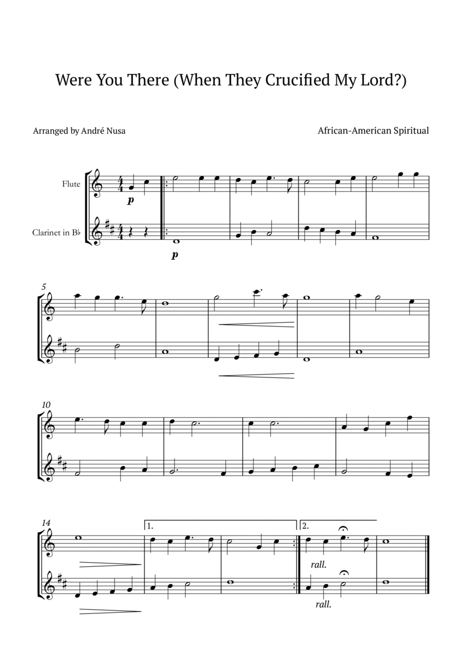 Were You There (When They Crucified My Lord?) Woodwind Duet scores gallery preview page 1