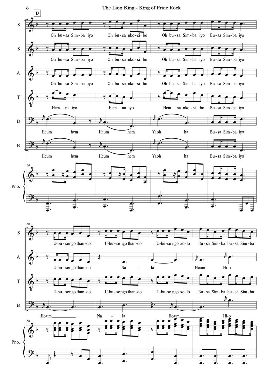 King Of Pride Rock King Of Pride Rock Divisi scores gallery preview page 6