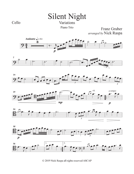 Silent Night - Variations (Piano Trio) Cello part image number null
