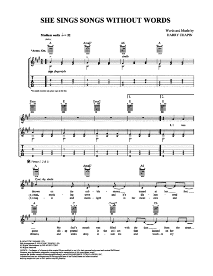 She Sings Songs without Words Electric Guitar scores gallery preview page 1