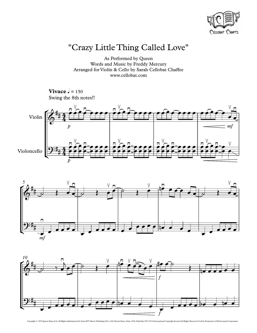 Crazy Little Thing Called Love String Duet scores gallery preview page 1