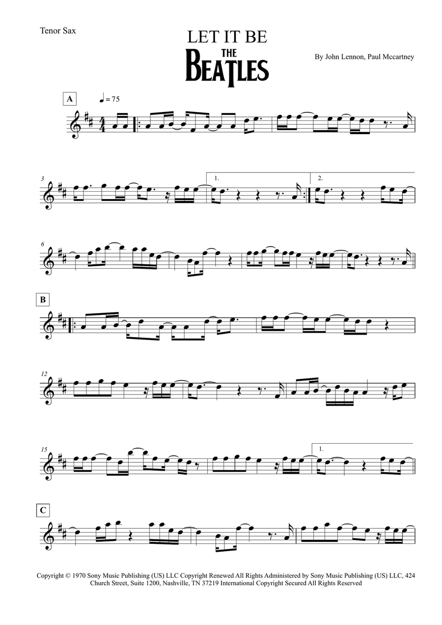 Let It Be Tenor Saxophone scores gallery preview page 1